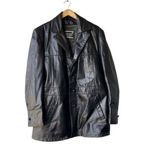 Vtg COOPER Genuine Leather Coat Size 42 Black Fuzzy Fleece Lined Mid Length USA